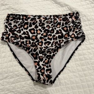 SHEIN Leopard Print High-Waisted Bikini Bottoms - Black and Brown